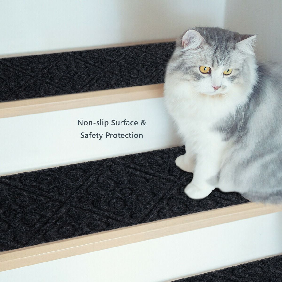 Non-Slip Stair Mats with Reusable Adhesive